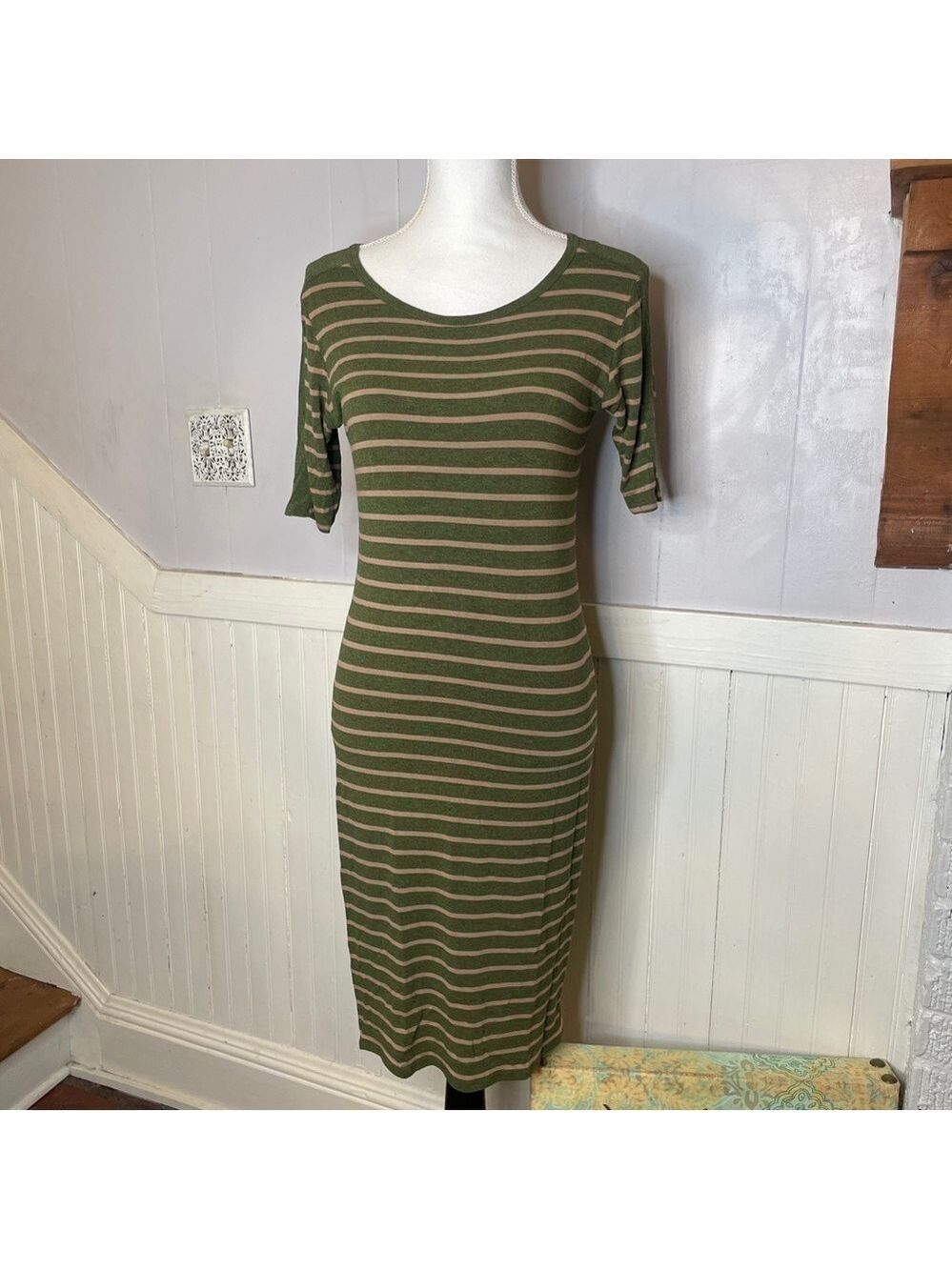 Lularoe Julia Bodycon Dress Stripes Light Weight Green - Small